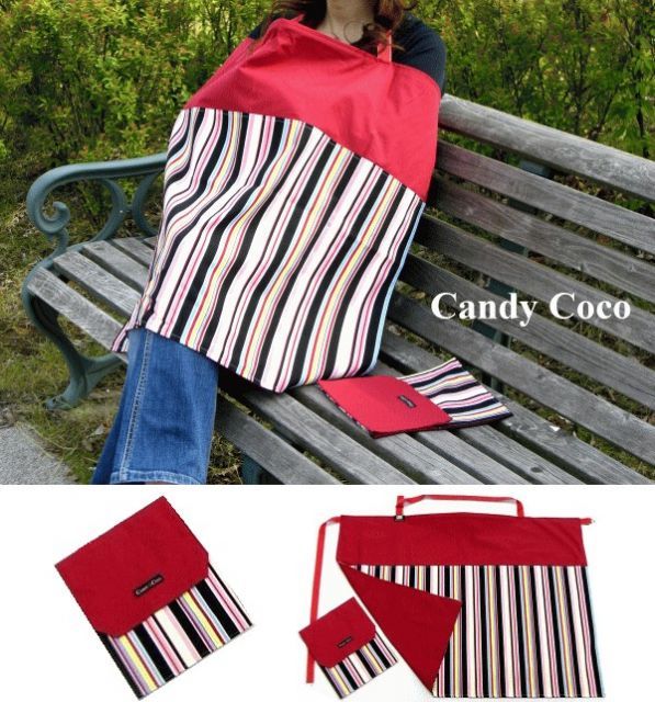 【送料無料】授乳カバーワイヤー入り＆ポーチ付きナーシングケープ【キャンディココ・ロッキーストライプ】 【代引不可】