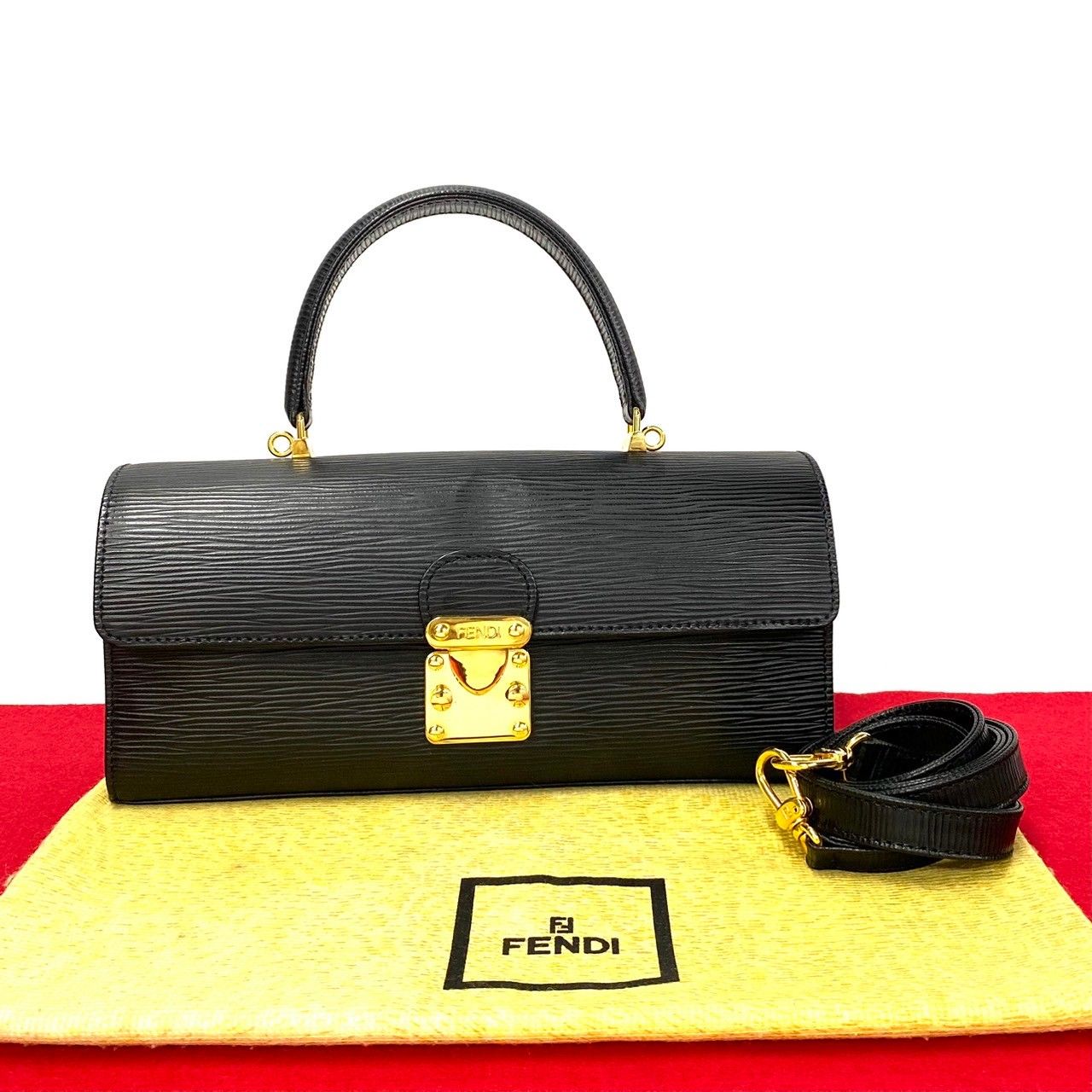 未使用保管品 保存袋付 FENDI フェンディ ロゴ 金具 エピ レザー 本革 2way ハンドバッグ ミニ ショルダーバッグ ブラック 黒  27009 - メルカリ