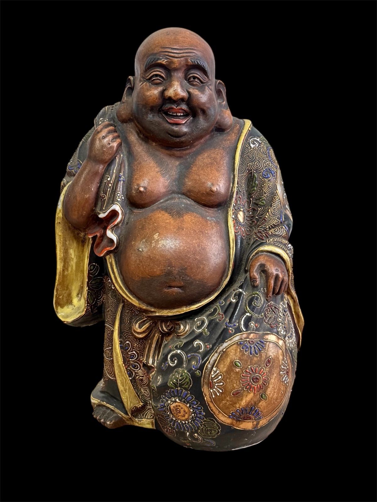 九谷焼 七福神 布袋様 縁起物 一尺ニ寸 (昭和の品) 九谷焼 七福神 布袋さん 布袋様 古九谷焼 七福神 布袋 置物