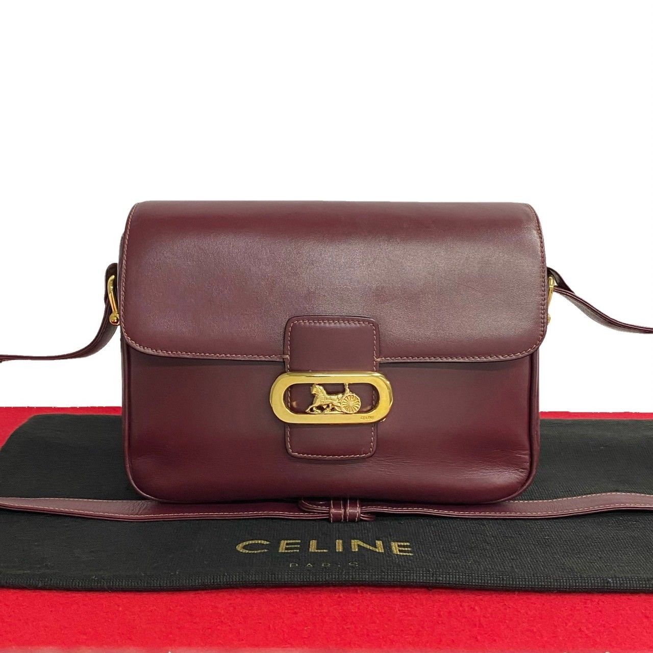極 美品 CELINE セリーヌ 馬車金具 ホースキャリッジ カーフ レザー  