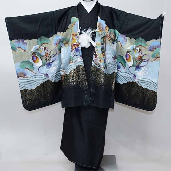 七五三 五歳 クリアランス 男児 羽織・着物・襦袢3点セット L寸 豪華