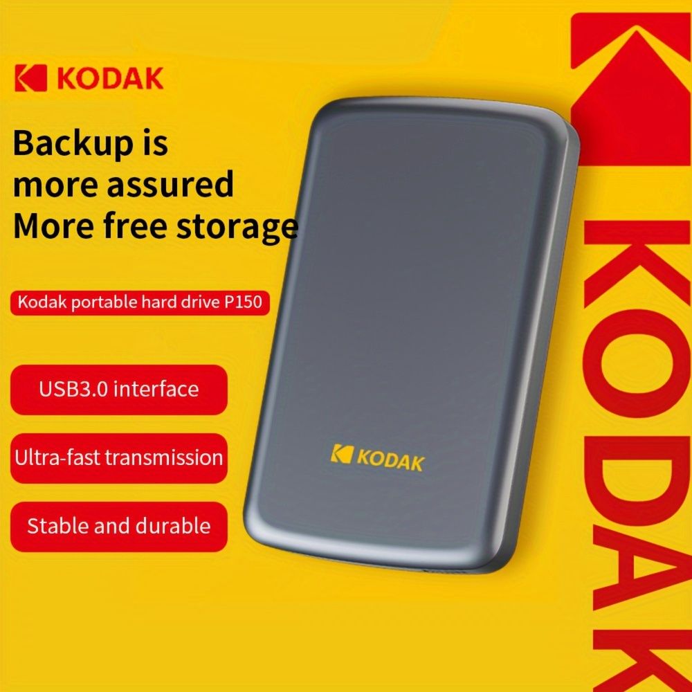 Kodak ポータブル外部ハードドライブ P150 - 500GB|1TB USB 3.0 高速データ転送 安定性と耐久性 バックアップやストレージに最適 大容量ファイル管理 | 耐久性のある構造 | 安全なバックアップオプション 外部ハードドライブ