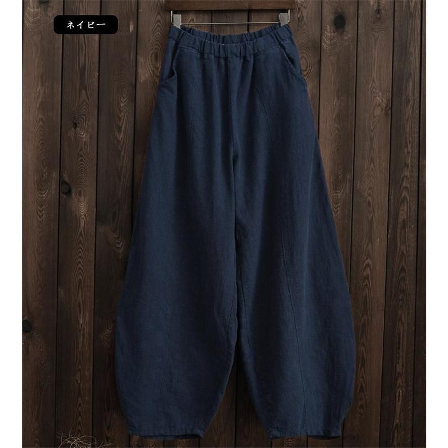 あちゃちゅむムチャチャ 花柄 リネン混 ガウチョパンツ 裾絞り 36