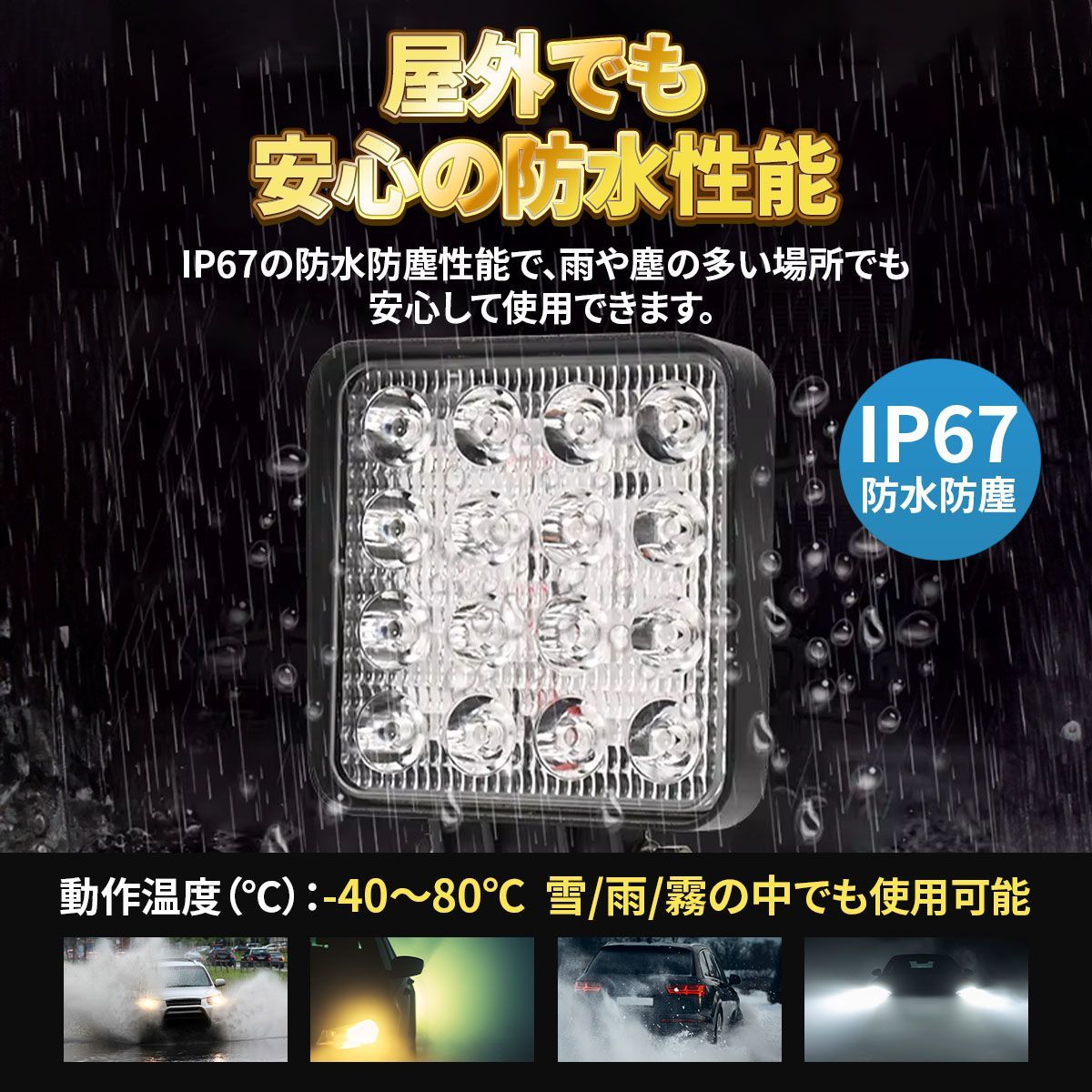 LED 作業灯 ワークライト 4個セット 12V 48W 16連 防水 防塵 高
