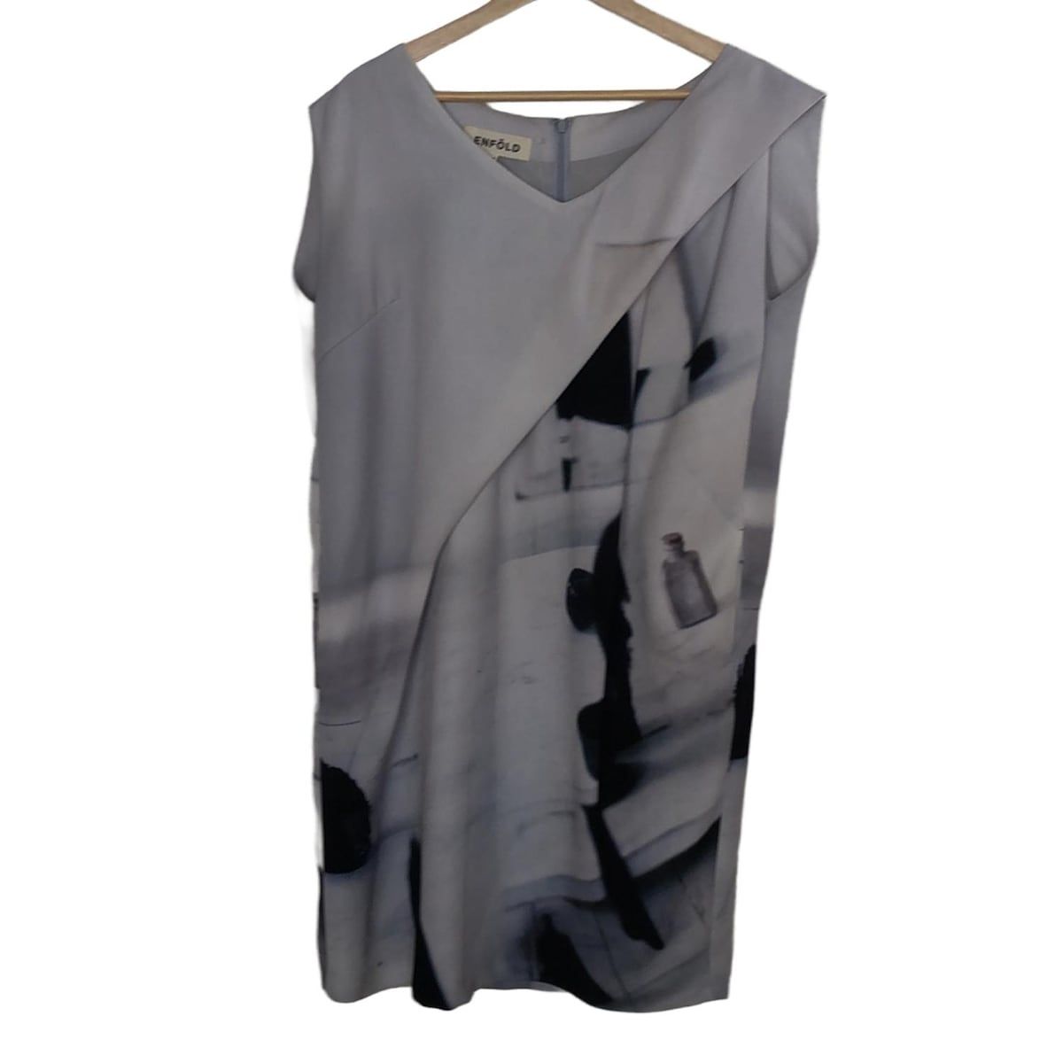 ENFOLD エンフォルド ワンピース サイズ38 M レディース - ライトグレー×黒×マルチ Vネック|ノースリーブ|ひざ丈