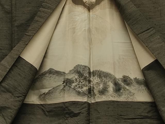 平和屋着物○男性 紬 アンサンブル 藍媚茶色 正絹 逸品 CAAT0564dy