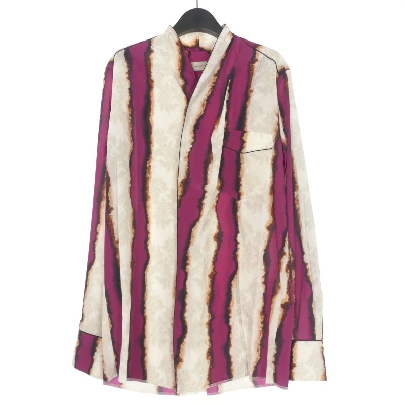 ベッドフォード BED J.W. FORD 19AW Stripe Ogami Shirt ver.2 ストライプ ノーカラーシャツ 長袖 1 ホワイト/パープル 白 紫 19AW-B-BL06-1 