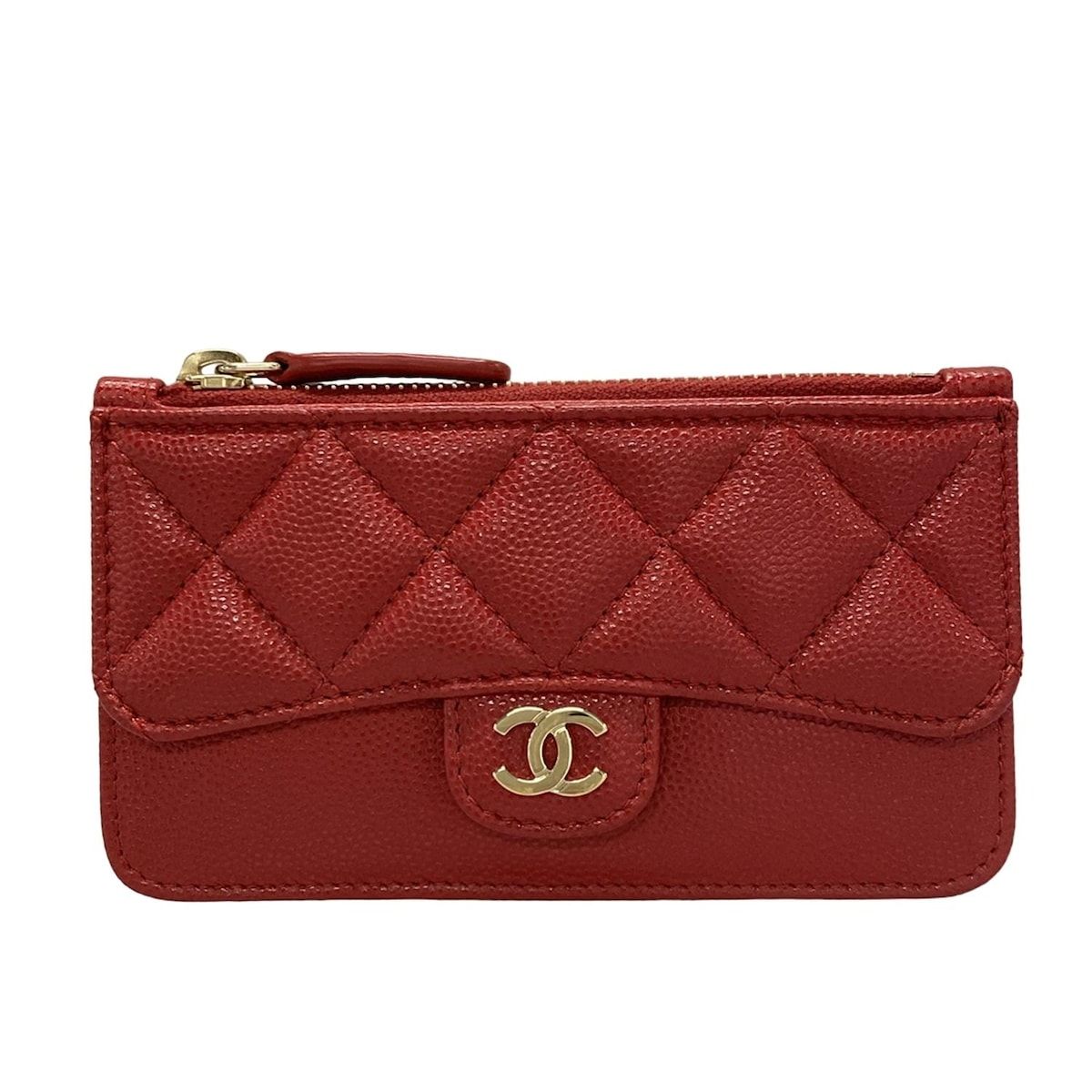CHANEL シャネル コインケース マトラッセ レッド フラグメントケース|フラップポケット|ゴールド金具