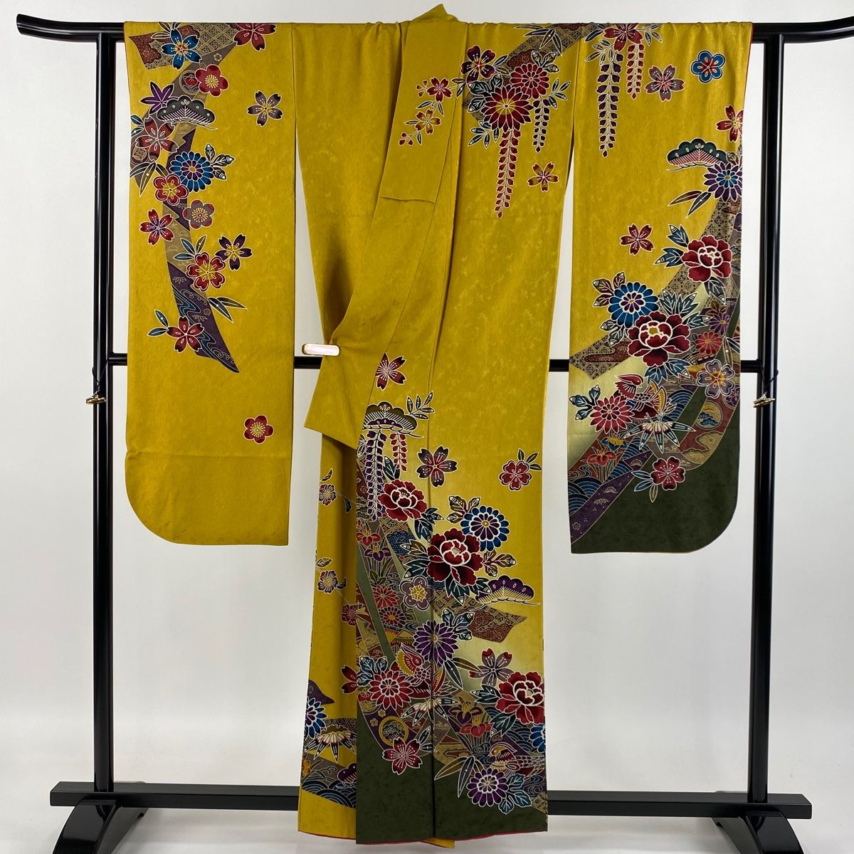 振袖 身丈167cm 裄丈68.5cm L 袷 熨斗 松竹梅 金銀彩 ぼかし クリーム 正絹