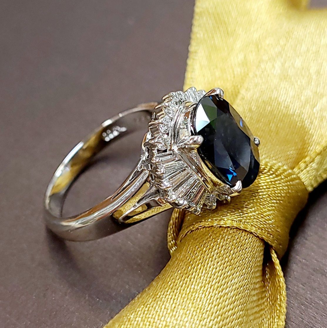 神秘の輝き! 3.56ct サファイア ダイヤモンド プラチナ リング 鑑別