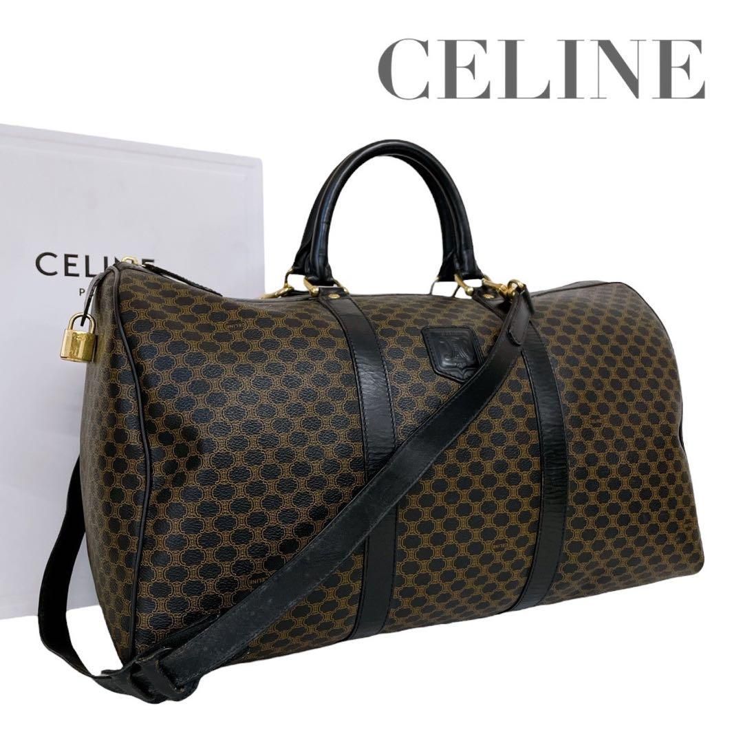 価格交渉|質問大 ♪ セリーヌ 黒マカダム ボストンバッグ 大容量 2way トリオンフ 4744