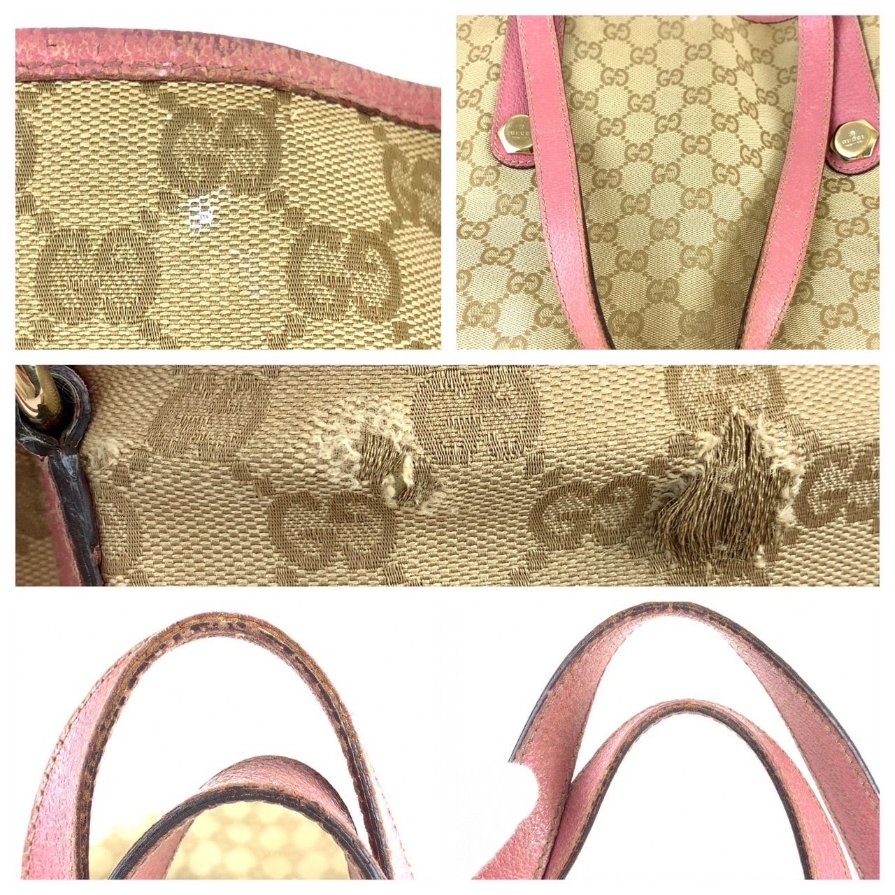 GUCCI グッチ GGキャンバス ベージュ ピンク ゴールド金具 GG