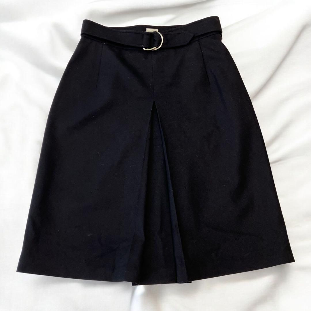 エルメス プリーツフ スカート S〜M 黒 ベルト付 フランス製 デザイン