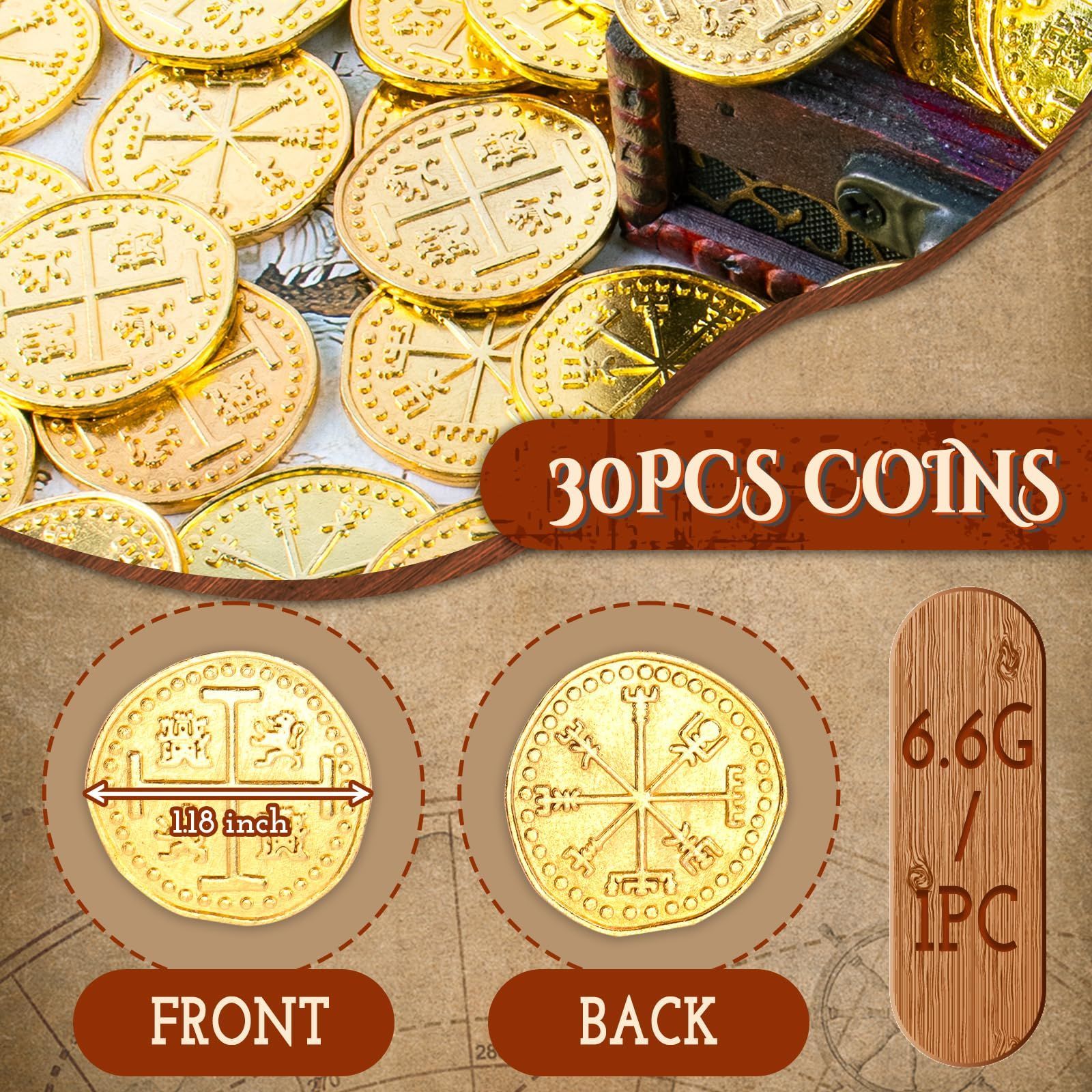 新品 金属製海賊コイン、30枚の金貨宝物コインセット、金属製レプリカスペインダブロン、海賊宝箱偽コイントークン、コスプレおもちゃボードゲーム用のリアルなお金の模造品  - メルカリ