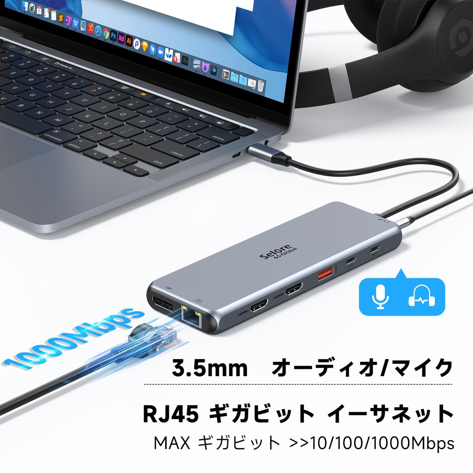 ドッキングステーション hdmi 2つ Type C LAN ハブ13-in-1 MST usb-c