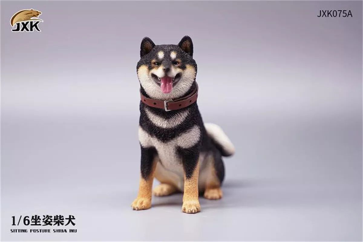 1/6サイズ 笑う柴犬 微笑みイヌ 黒柴リアルフィギュア動物彫像置物 イヌ好きプレゼント輸入品JXK-075A