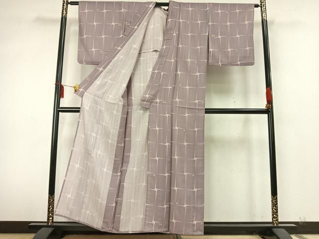 平和屋着物▽上質な紬 単衣 幾何学文様 正絹 逸品 未使用 AAAZ9476fy