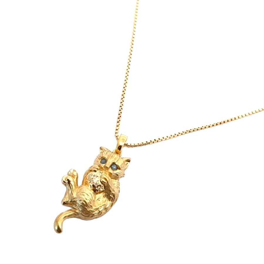 K18 クリソベリルキャッツアイ×ダイヤモンド ネックレス 猫 K18 クリソベリルキャッツアイ×ダイヤモンド ネックレス 猫