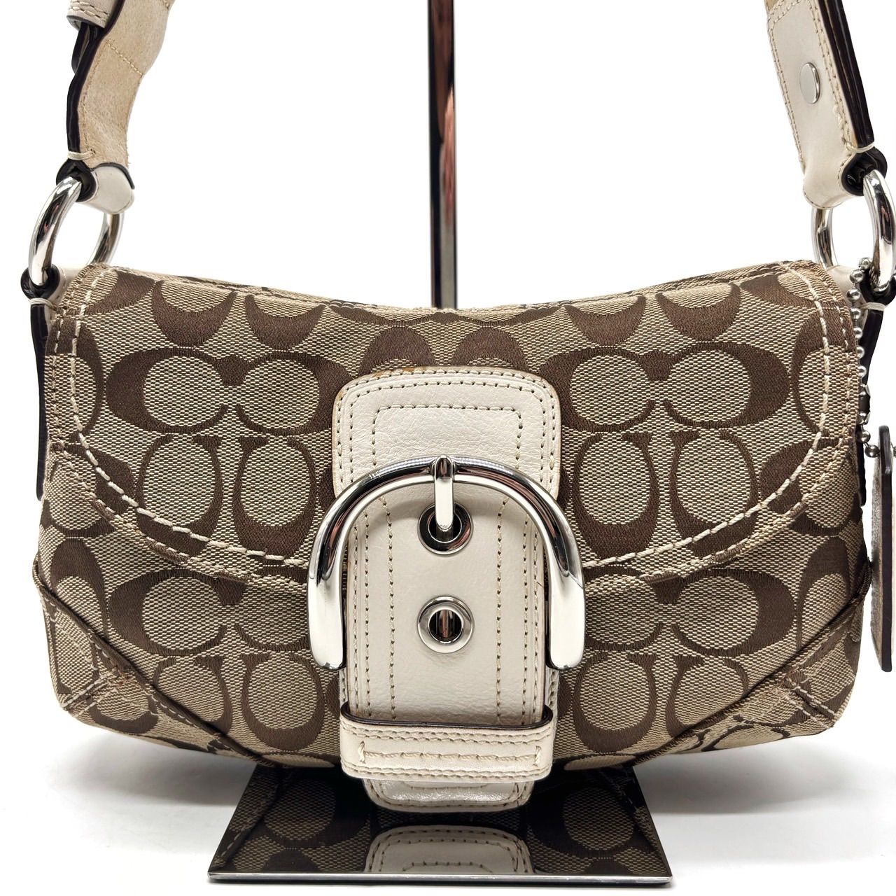 COACH Y2K soho belt signature canvas leather beige white shoulder bag unisex コーチ ハンドバッグ ショルダーバッグ