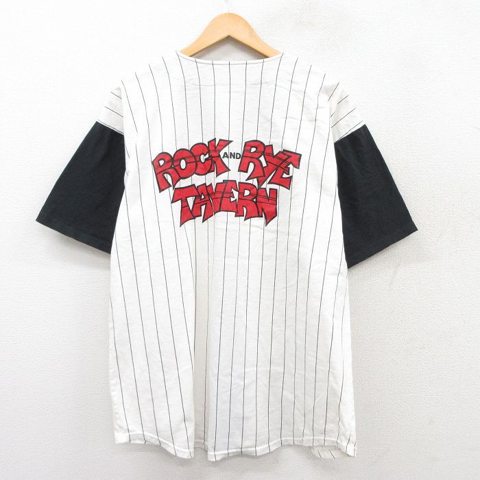 L/古着 半袖 ベースボール シャツ メンズ 90s ROCK AND RYE TAVERN 唇