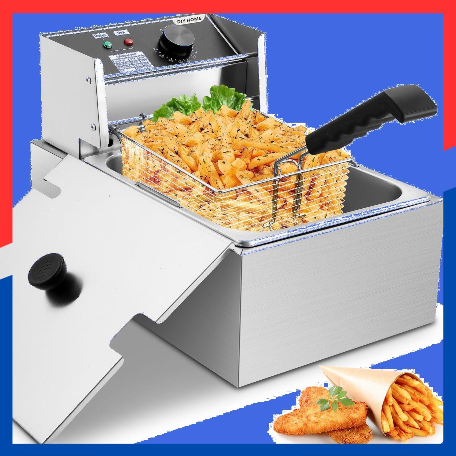 人気商品 10Lフライバスケット付き電気フライヤー 1700W電気フライヤー 0.7mm厚のステンレス製卓上フライヤー 大容量 家庭および業務用 温度調節機能付き