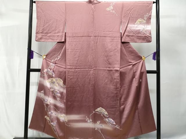 平和屋着物▽訪問着 単衣 秋草文 暈し染め 金銀彩 正絹