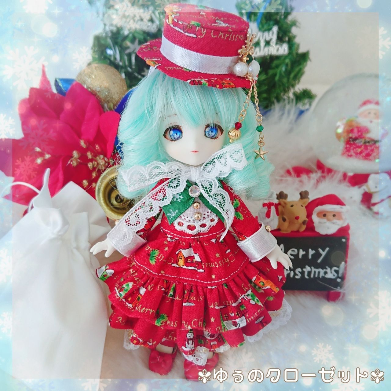 ᵗʱᵃᵑᵏᵧₒᵤ販売×3着【オビツ11ドレス】選べるシルクハットorヘッドドレス 2段フリルのXmasドレス