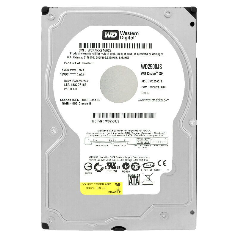 ハードドライブ Western Digital WD2500JS 250GB SATA II 7200 RPM 8MB 3.5 インチ