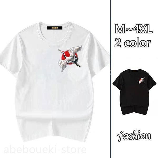 Ｔシャツ メンズ 半袖 夏服 プルオーバー トップス カジュアル ゆったり 和風 和柄 お兄系 刺繍 鶴 おしゃれ  父の日 プレゼント