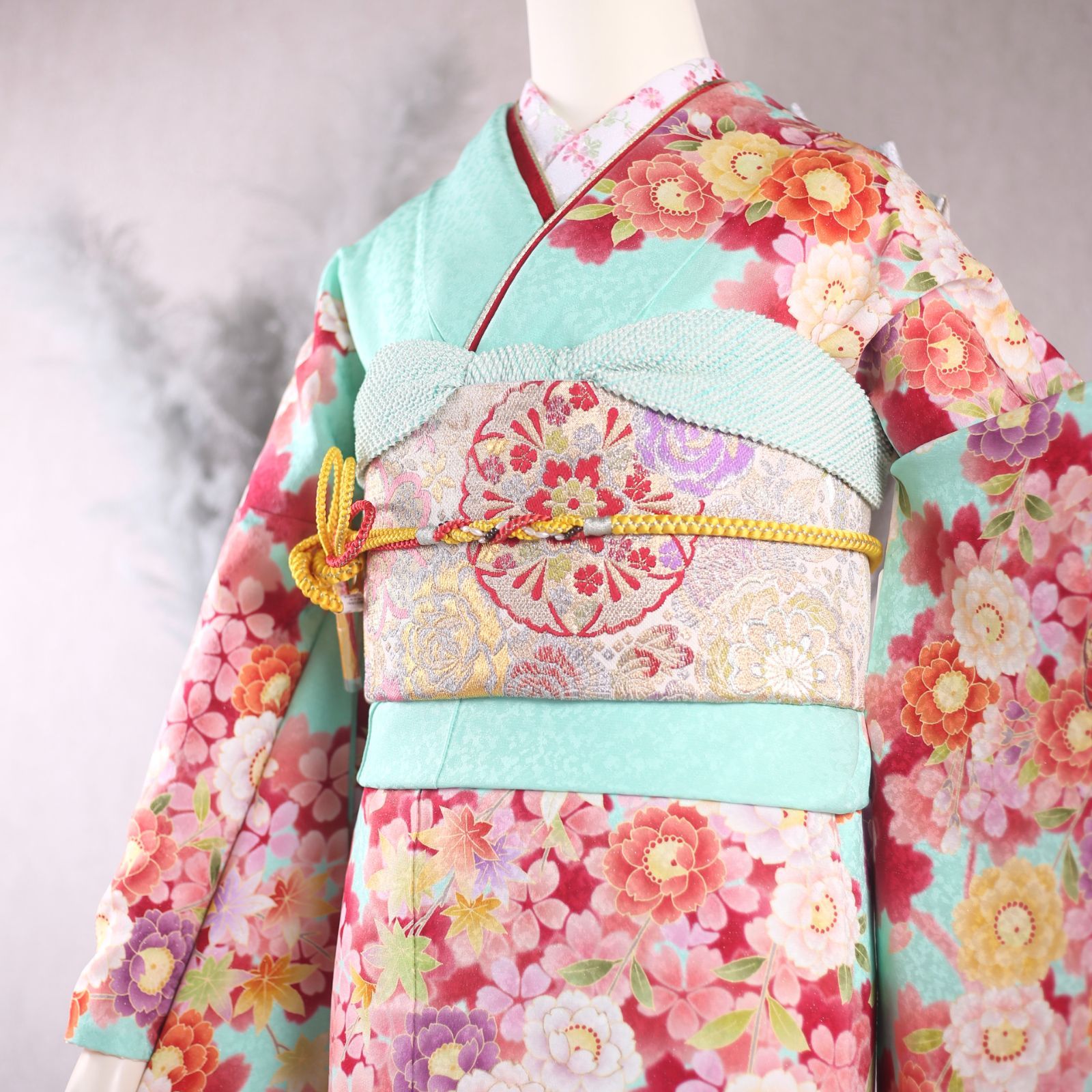 振袖フルセット 振袖セット 振袖 Lサイズ 中古 水色×新古典 美品 成人