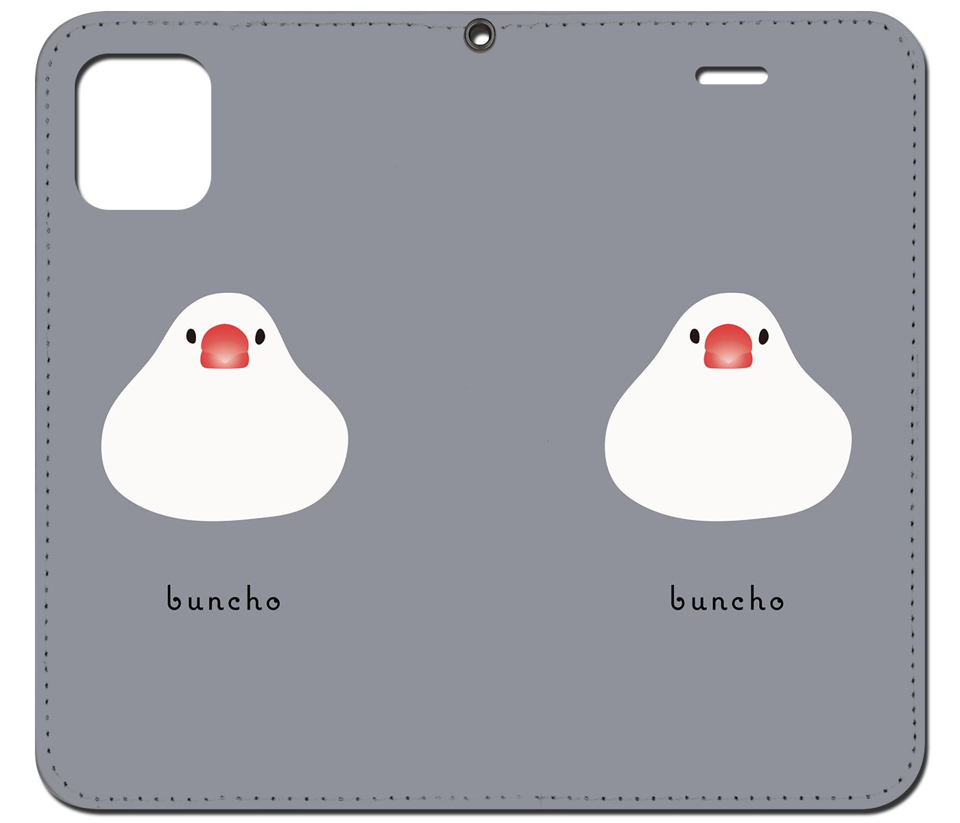 iPhone14 他 手帳型 ケース 白文鳥 お餅ちゃん グレー ☆ iPhone