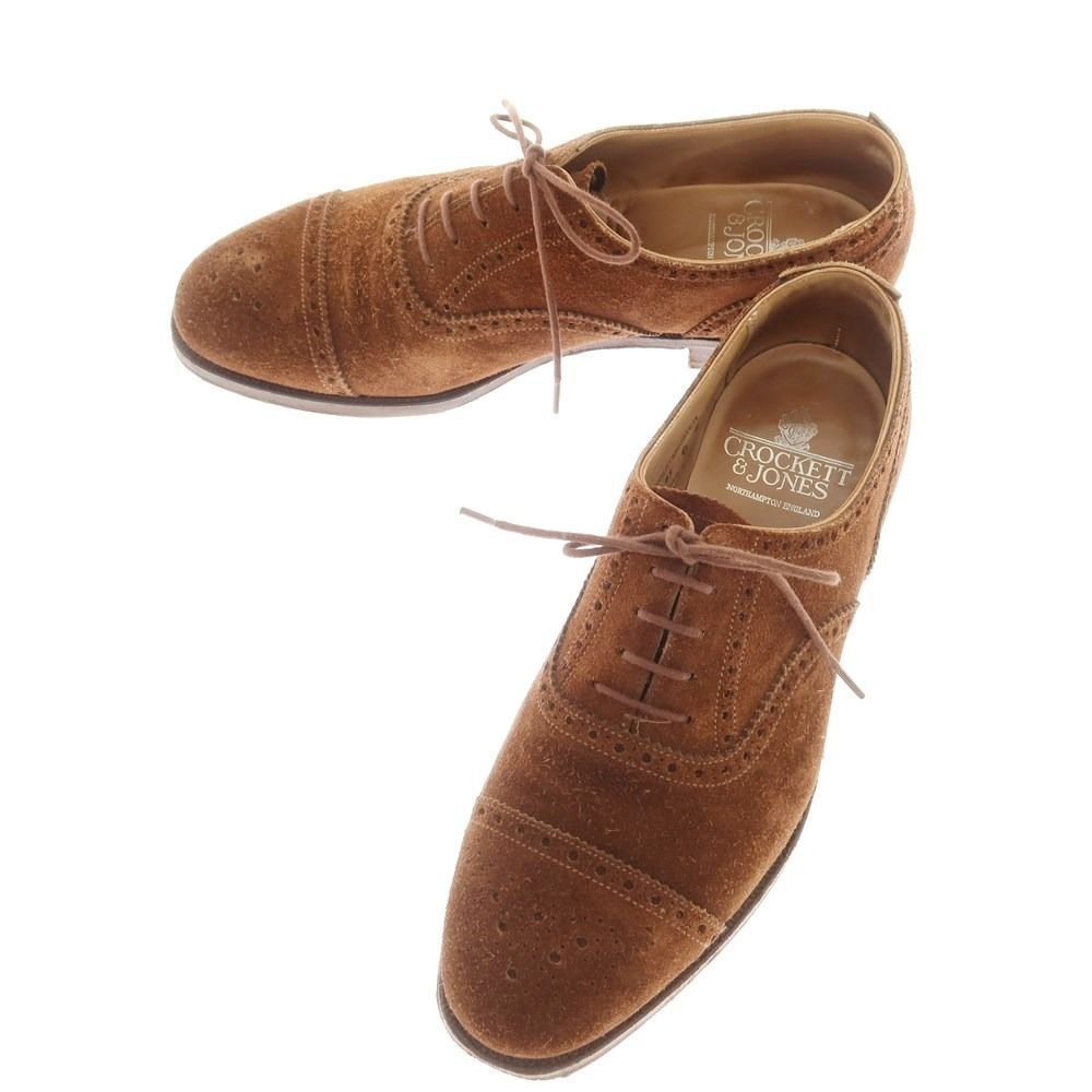 クロケットアンドジョーンズ CROCKETT-JONES WESTMINSTER スエード セミブローグ ドレスシューズ ブラウン サイズ6 E メンズ