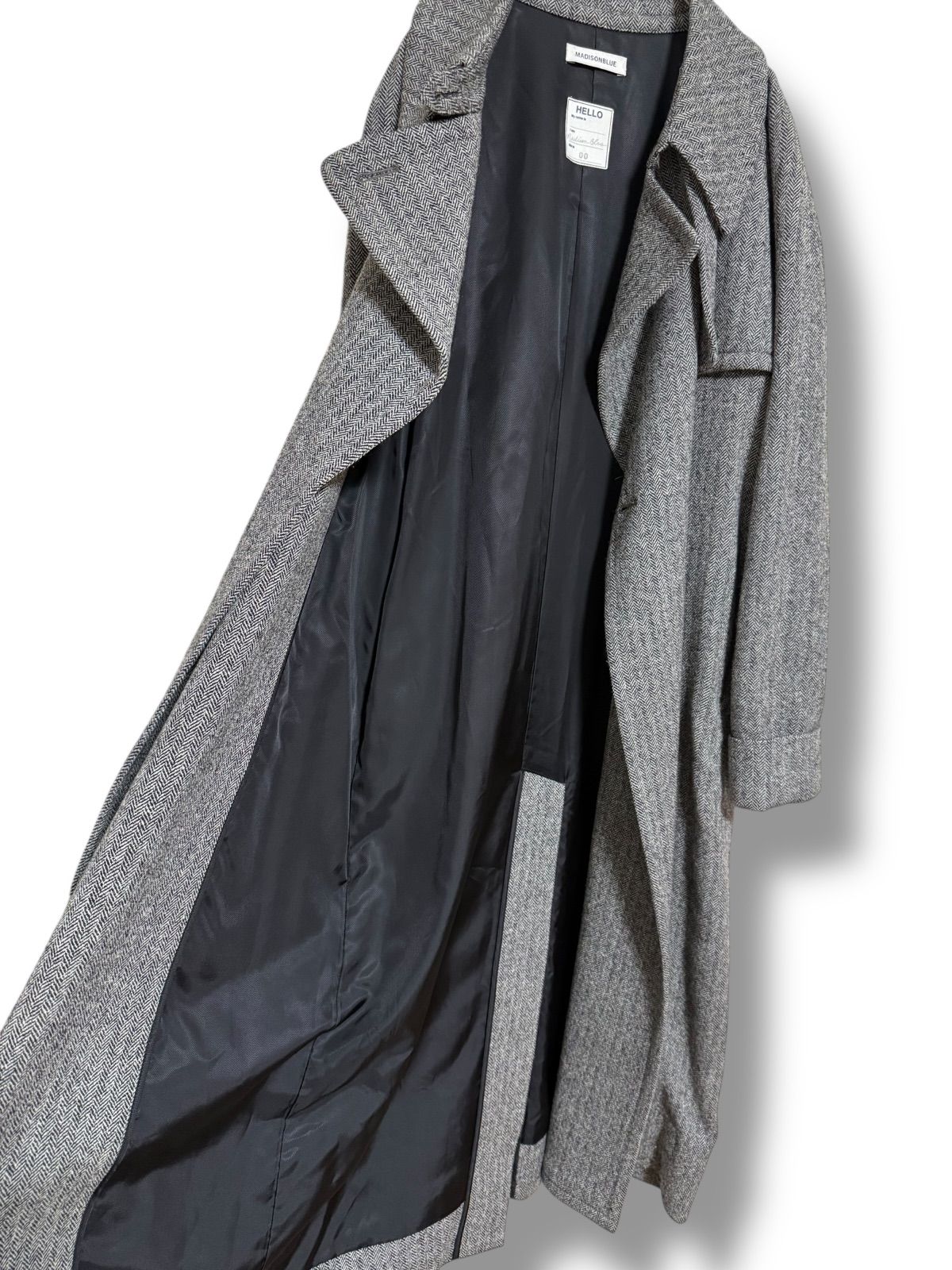 マディソンブルー ウール ヘリンボーン ロングガウンコート ベルト付き