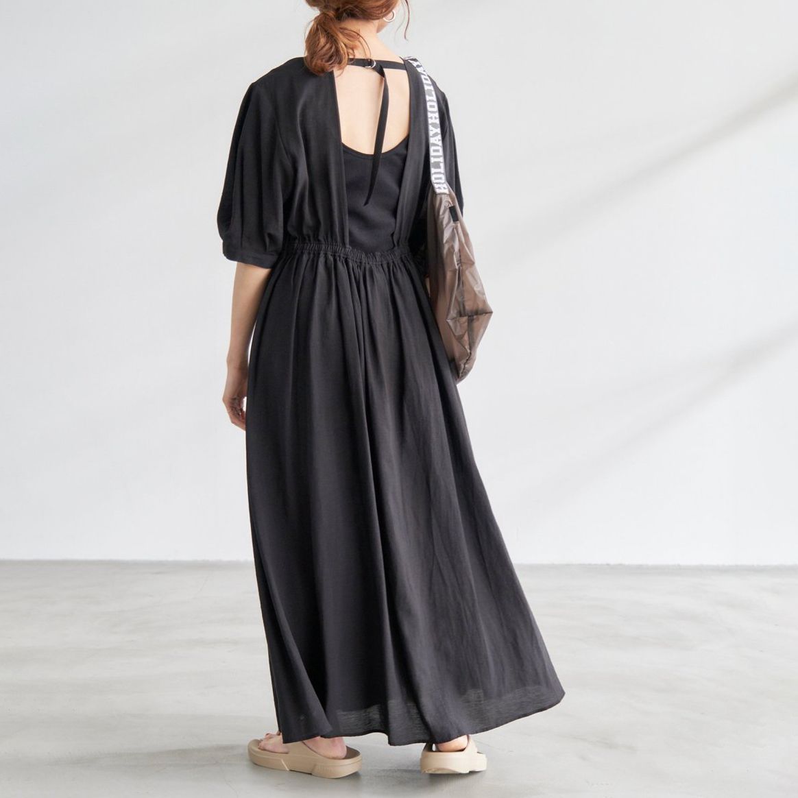 スピックアンドスパン HYUレースギャザーワンピース ブラック 黒 WEB