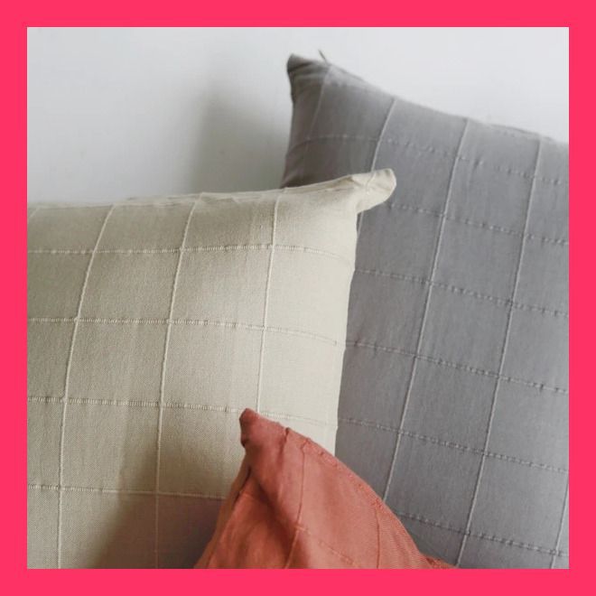 クッションカバーブロックウィンドウ（3色） ー ブロック ウィンドウ BE コットンに太いラインの織りが特徴的な一 おすすめ おしゃれ　売れ筋　人気 7620941