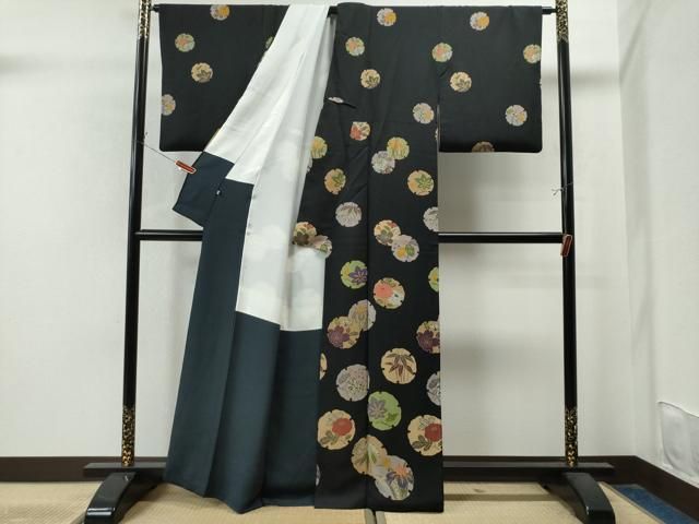 平和屋着物●訪問着　雪輪草花文　黒地　高島屋扱い　正絹　逸品　CAAU1787yc 平和屋着物○訪問着 雪輪草花文 黒地 高島屋扱い 正絹 逸品 CAAU1787yc