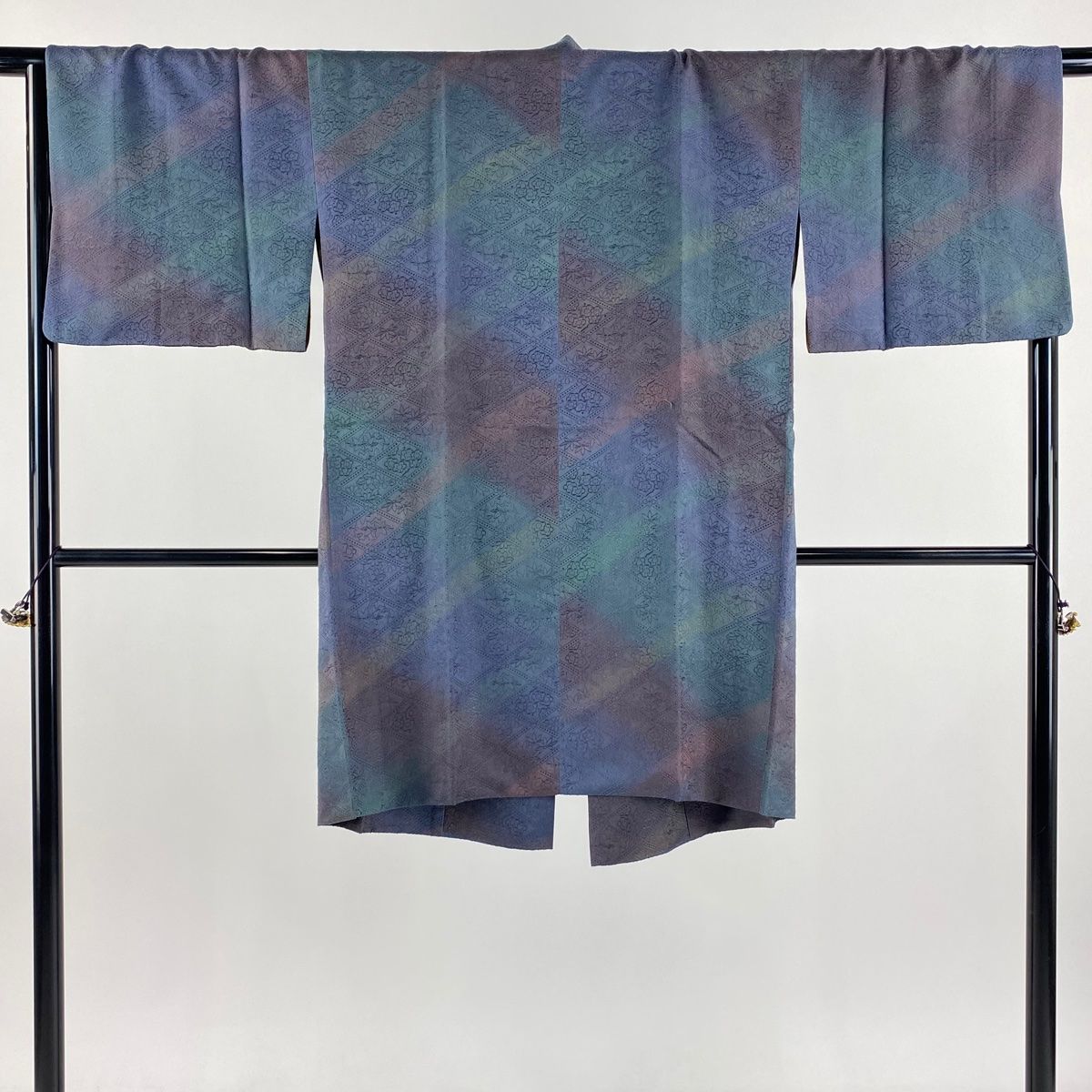 道中着 身丈98cm 裄丈67cm M 和装コート 地紋 ぼかし 紫 正絹 名品