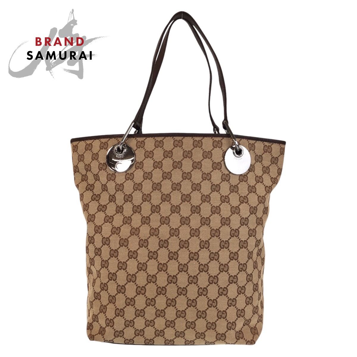 美品 GUCCI グッチ ベージュ ブラウン GGキャンバス/レザー