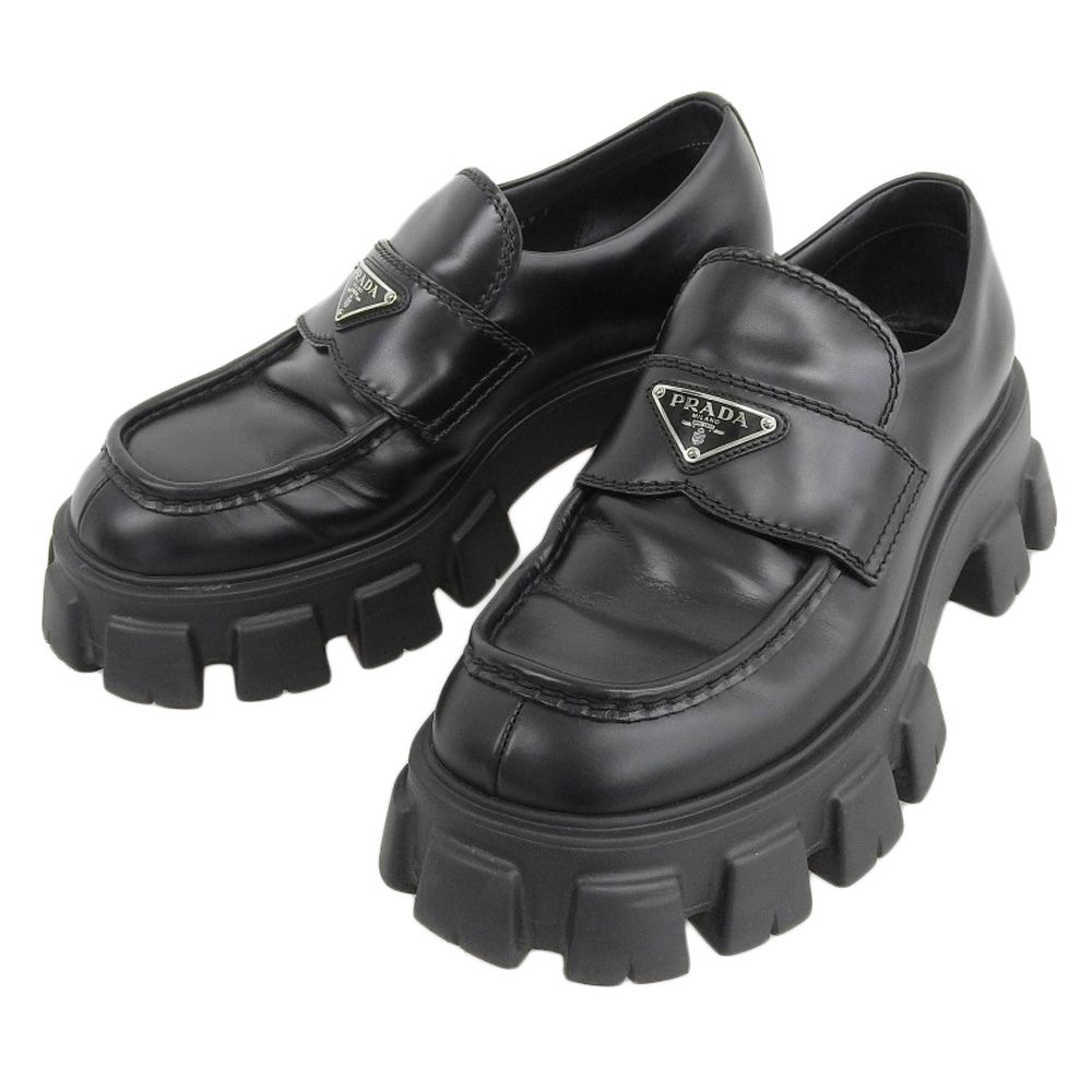 PRADA プラダ モノリス レザー ローファー シューズ 7 約26cm ブラック メンズ 古着