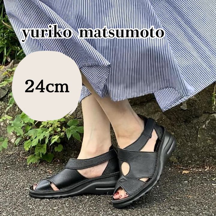 サンダル レディース 24 厚底 オフィス 本革 黒 軽量 幅広 フラット ♥ yuriko matsumoto