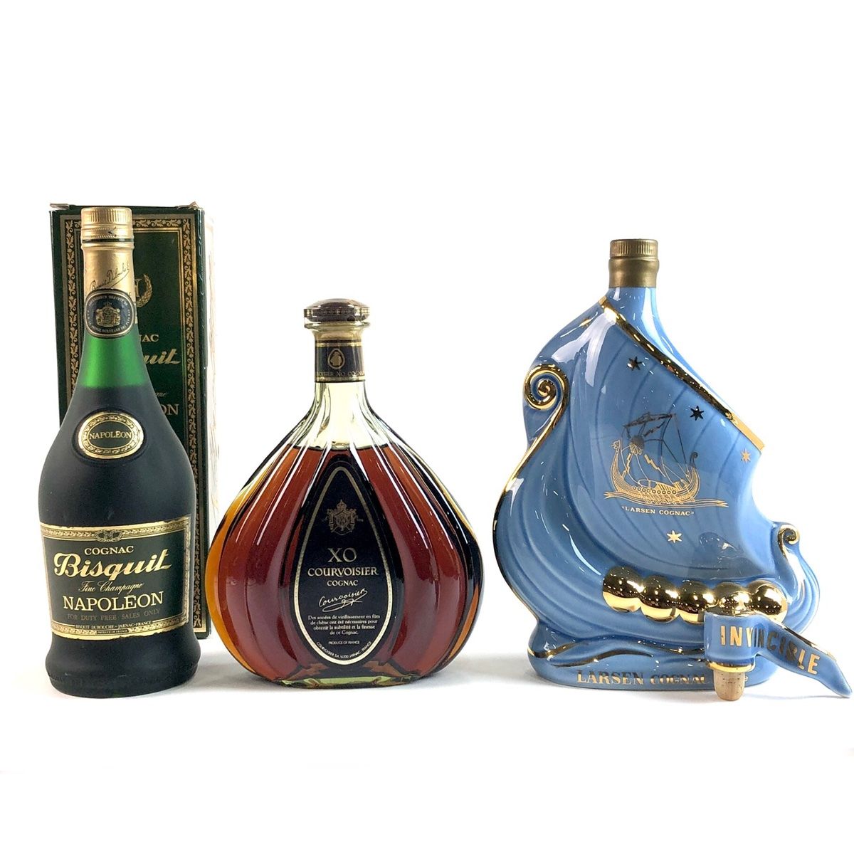 3本 ビスキー クルボアジェ ラーセン コニャック 700ml ブランデー セット 古酒