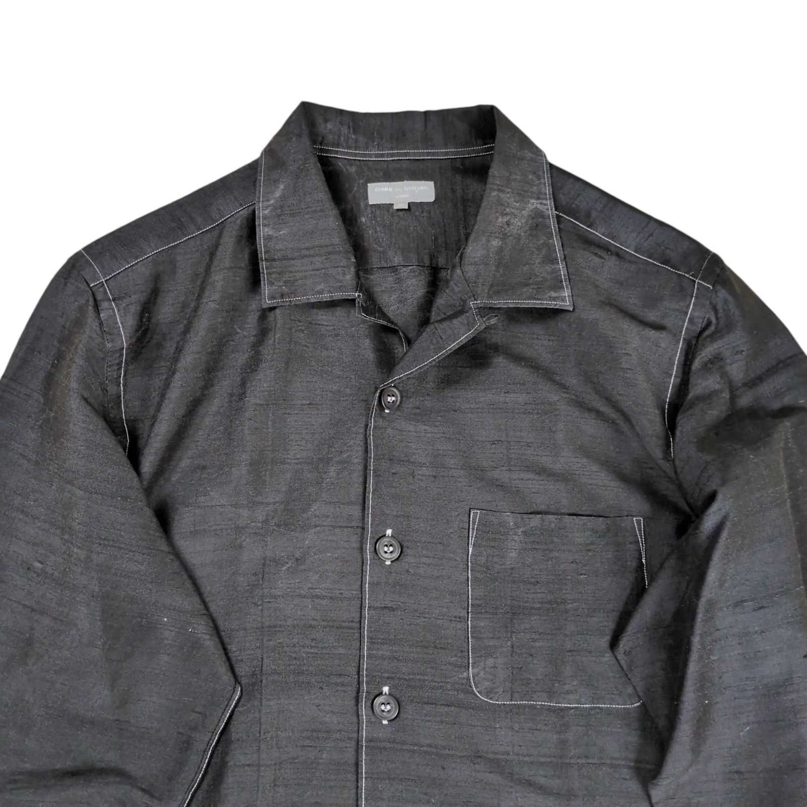 AD2003 コムデギャルソンオム　田中オム　装飾シルク襟　オープンカラーシャツ COMME des GARCONS HOMME 田中オム 03SS オープンカラー シルク