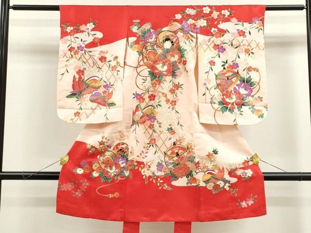 平和屋着物[]お宮参り 女の子 祝着 産着 初着 のしめ 鼓糸車鴛鴦