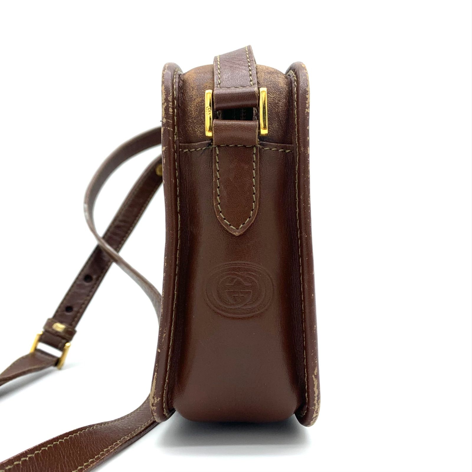 GUCCI オールドグッチ ショルダーバッグ レザー キャンバス ロゴ総柄