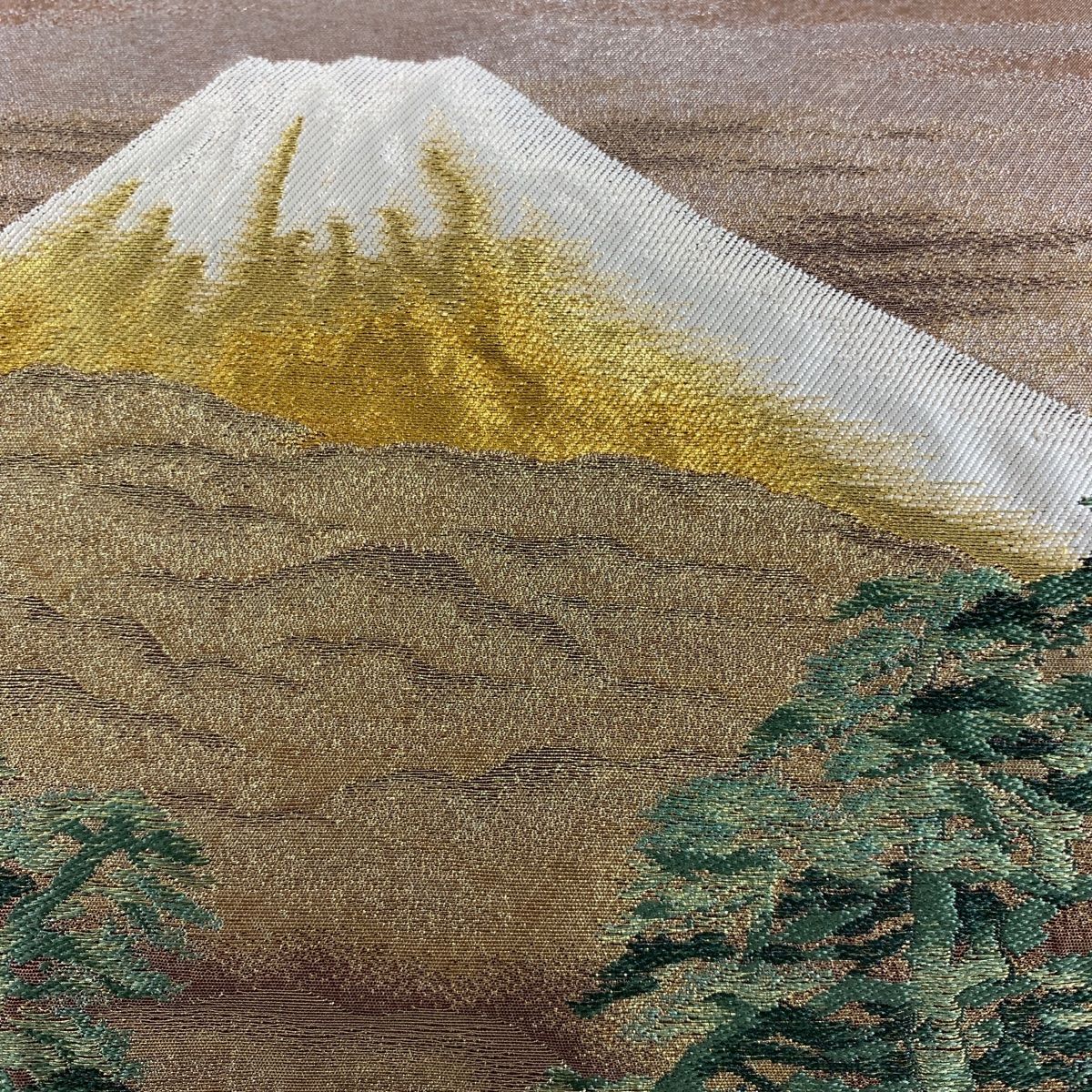 在庫一掃】 袋帯 美品 逸品 じゅらく 落款 山色新 横山大観 富士山 松 