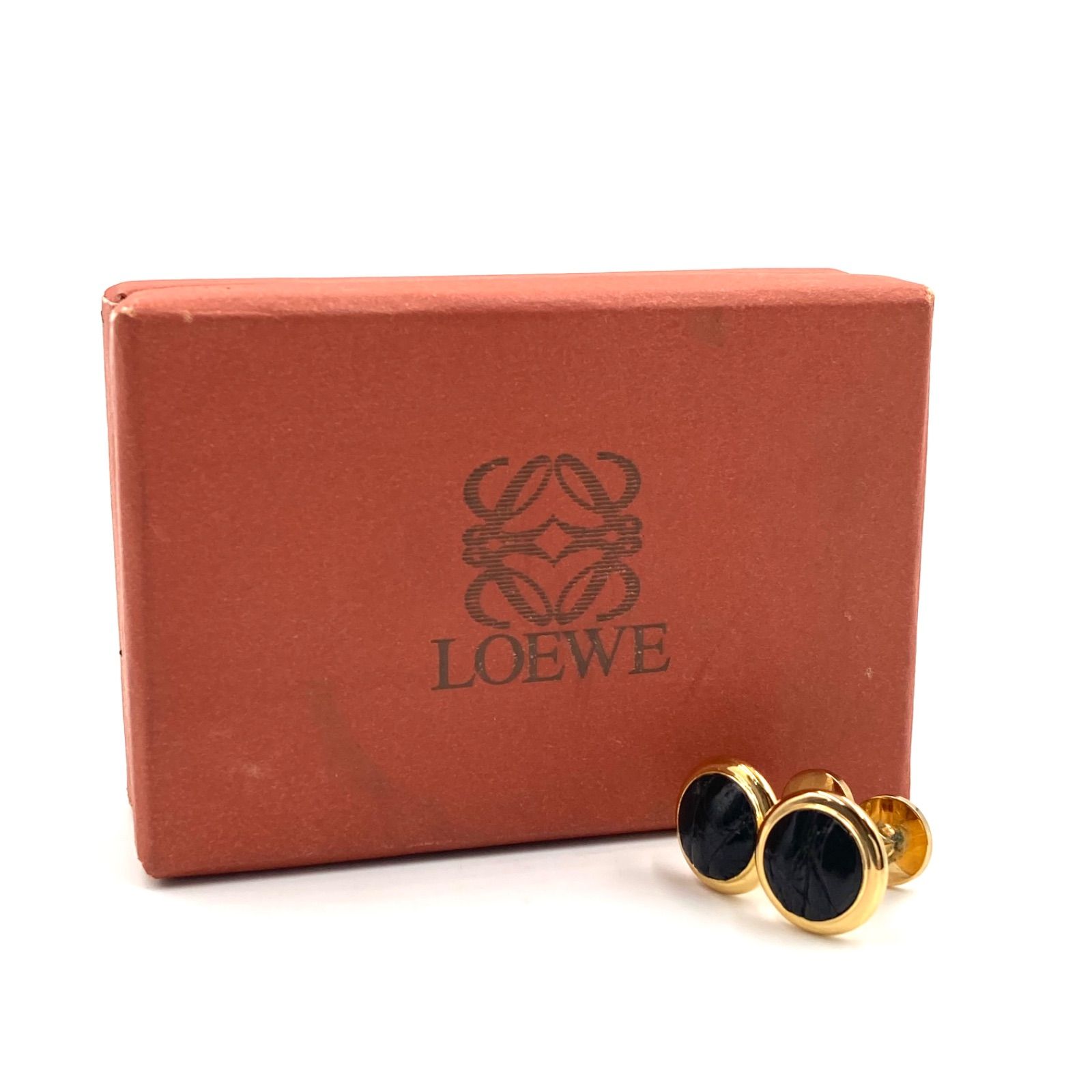 LOEWE ロエベ カフス アナグラム ブラック×ゴールド カフリンクス □美