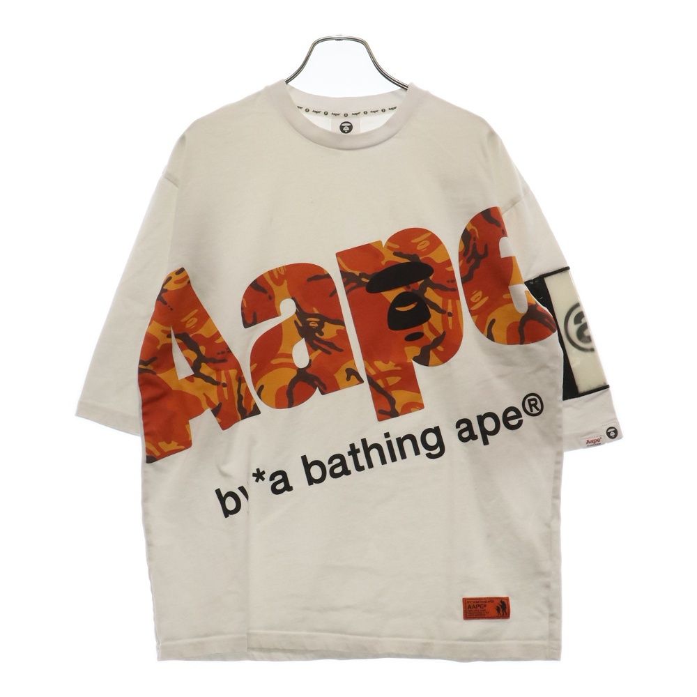 AAPE BY A BATHING APE (エーエイプバイアベイシングエイプ) フロントロゴプリント アームポケット クルーネック 半袖Tシャツ カットソー ホワイト AAPTEM0269XXC