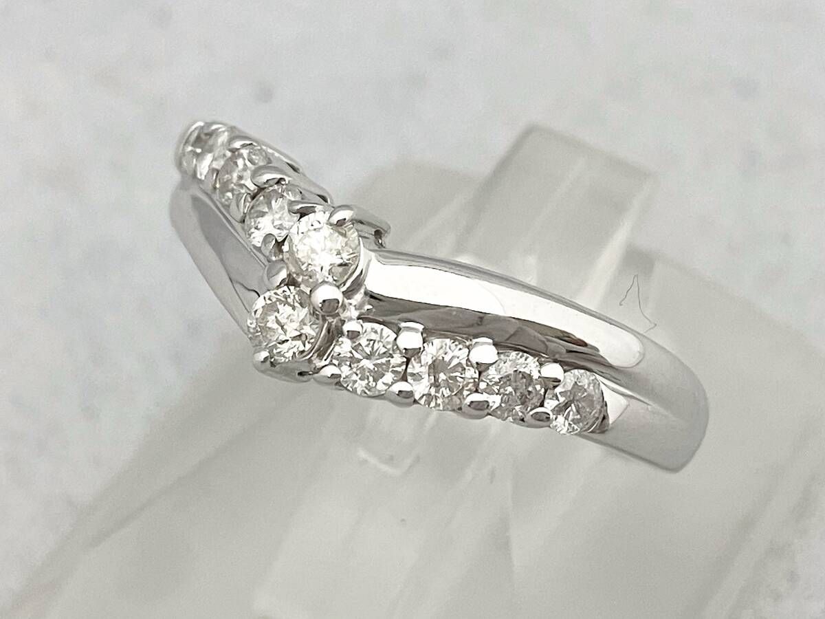 鑑別カード付き K14WG ＃13.5 天然ダイヤモンド0.5ct 2.7g