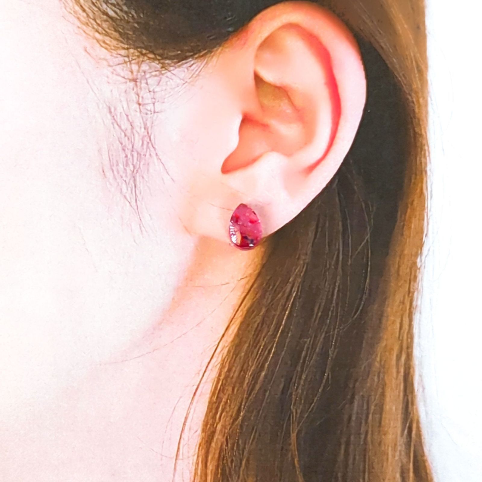No.912 レジン 小さい しずく型 琉球ガラス ピンク ピアス イヤリング 