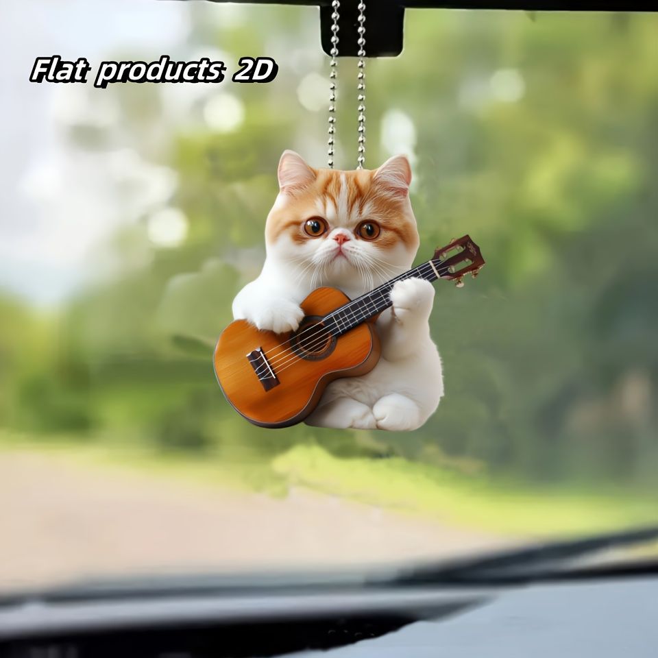 キーホルダー おもしろ 子猫 ギター 平面 2D アクリル 8cm 音楽家 ねこ